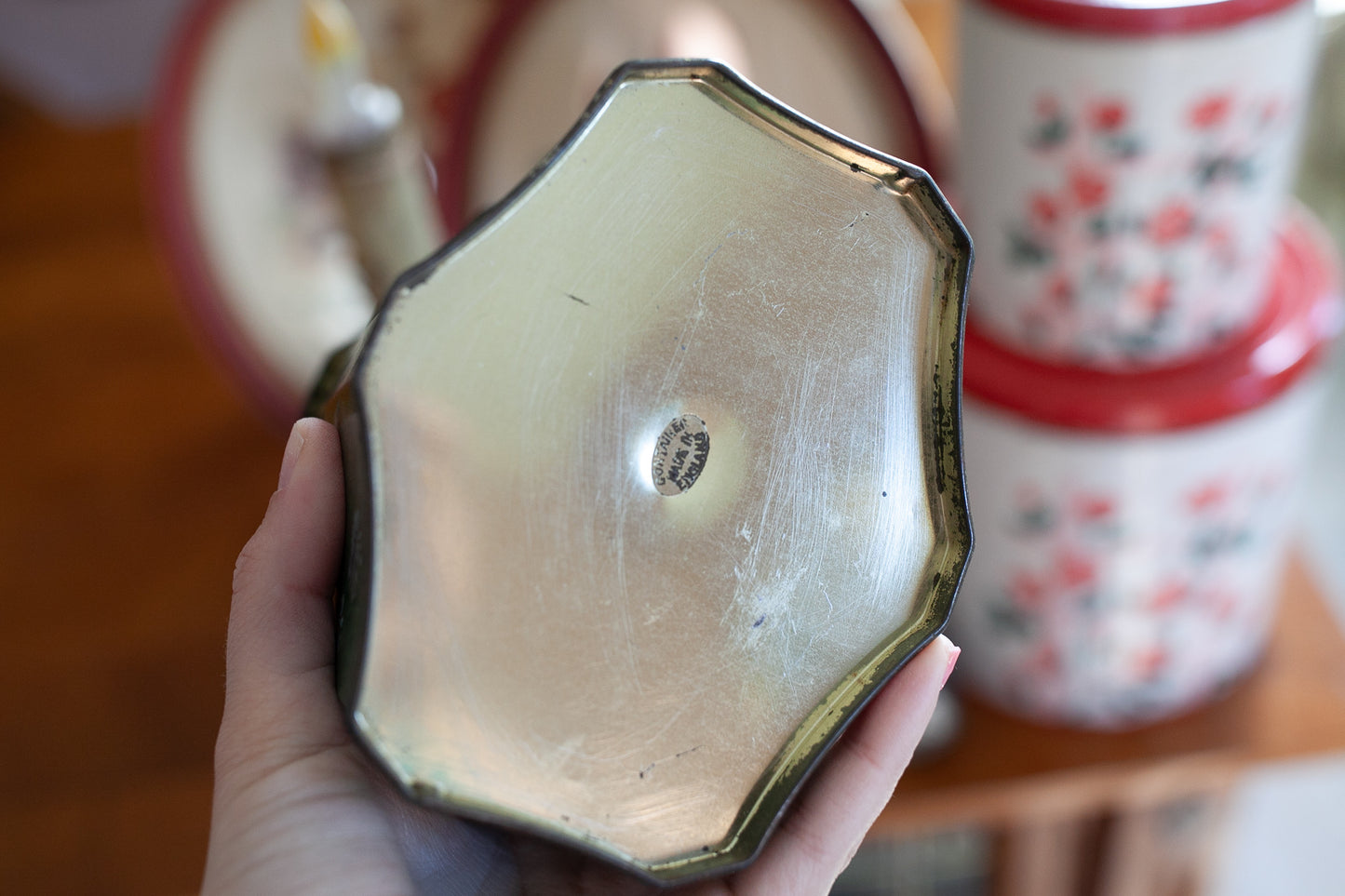 Vintage Green Tin- floral tin