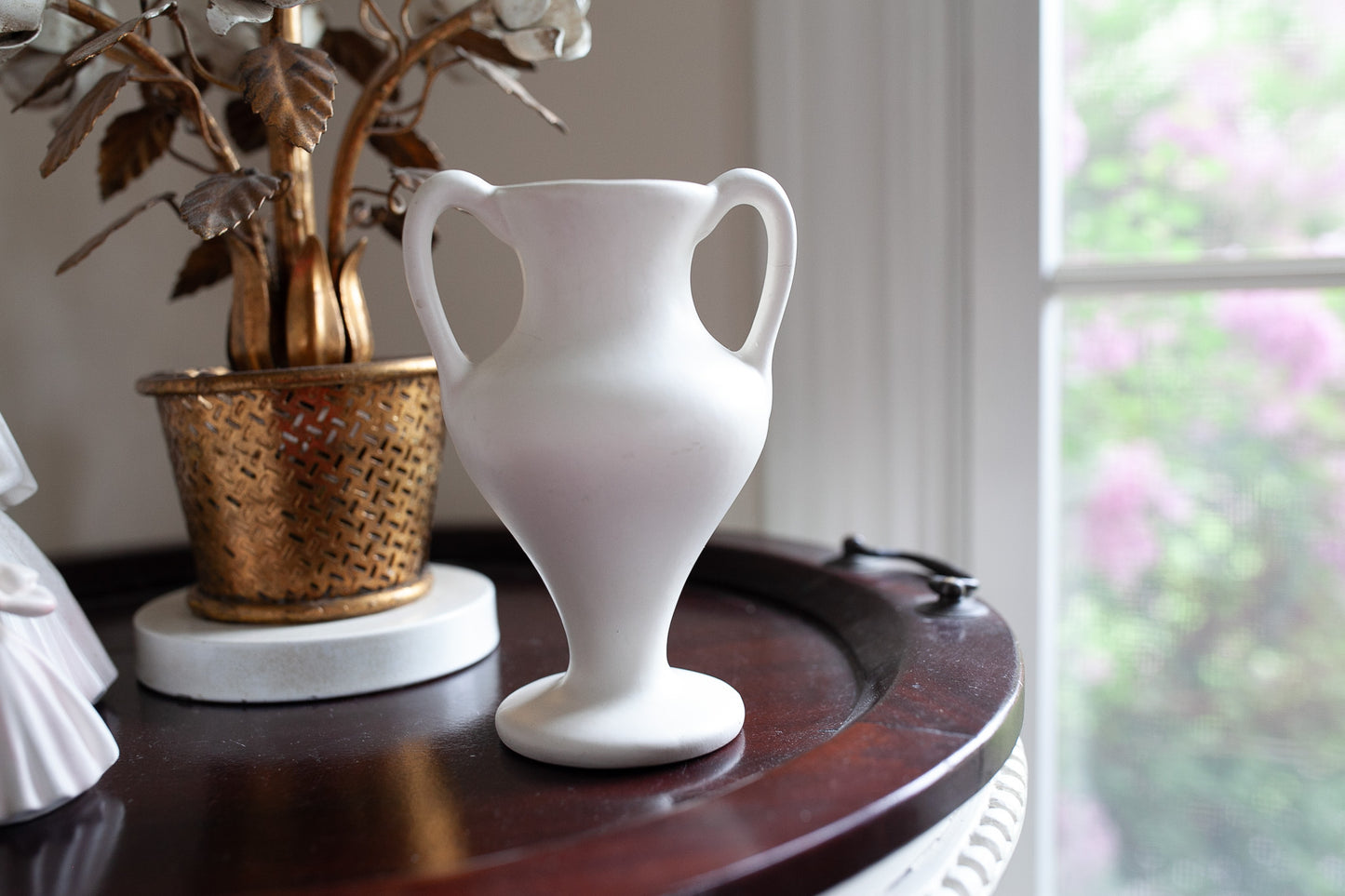 Vintage Vase- Trophy Shape White Matte Pottery Vase