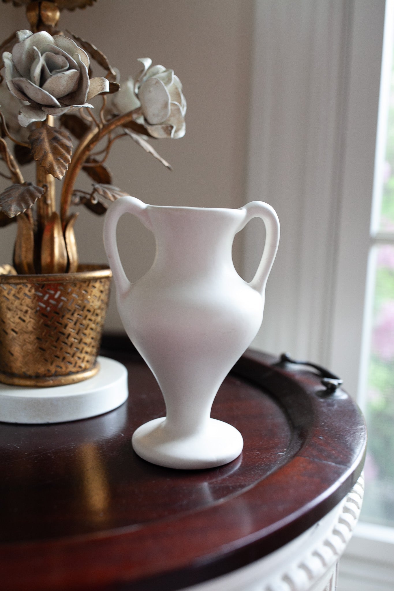 Vintage Vase- Trophy Shape White Matte Pottery Vase