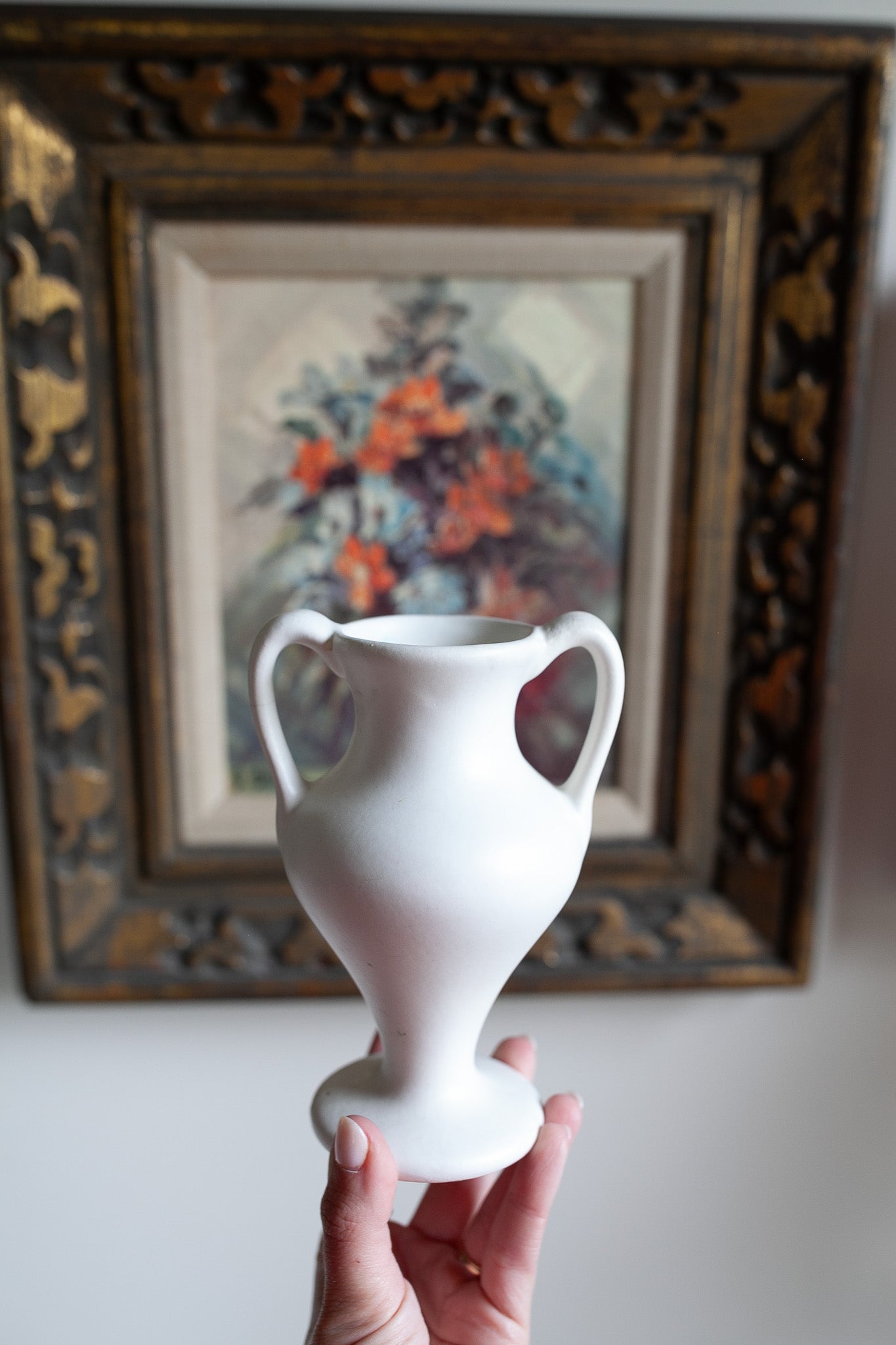Vintage Vase- Trophy Shape White Matte Pottery Vase