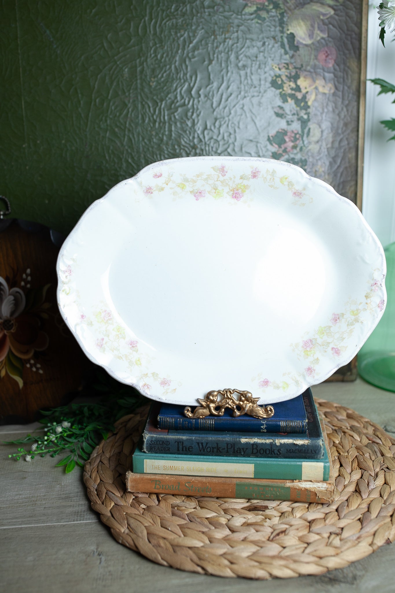 Antique Platter- Antique China - Floral Platter - Pink and Yellow florals -Bridgwood &Son England