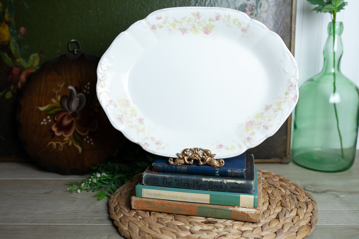 Antique Platter- Antique China - Floral Platter - Pink and Yellow florals -Bridgwood &Son England