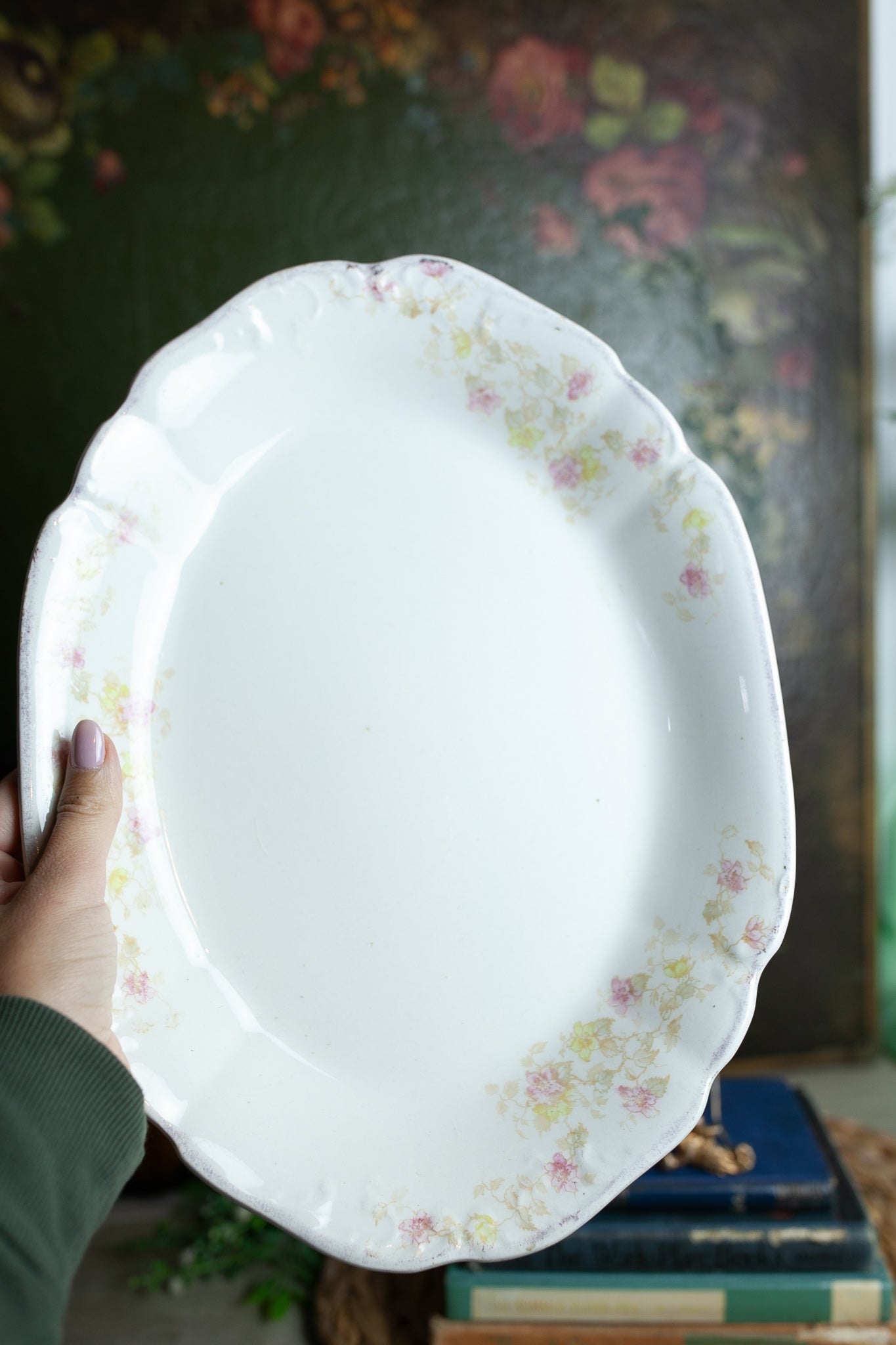 Antique Platter- Antique China - Floral Platter - Pink and Yellow florals -Bridgwood &Son England