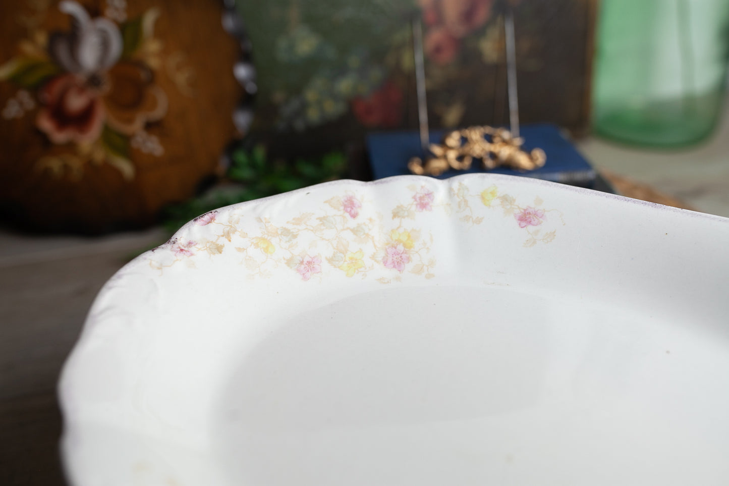 Antique Platter- Antique China - Floral Platter - Pink and Yellow florals -Bridgwood &Son England