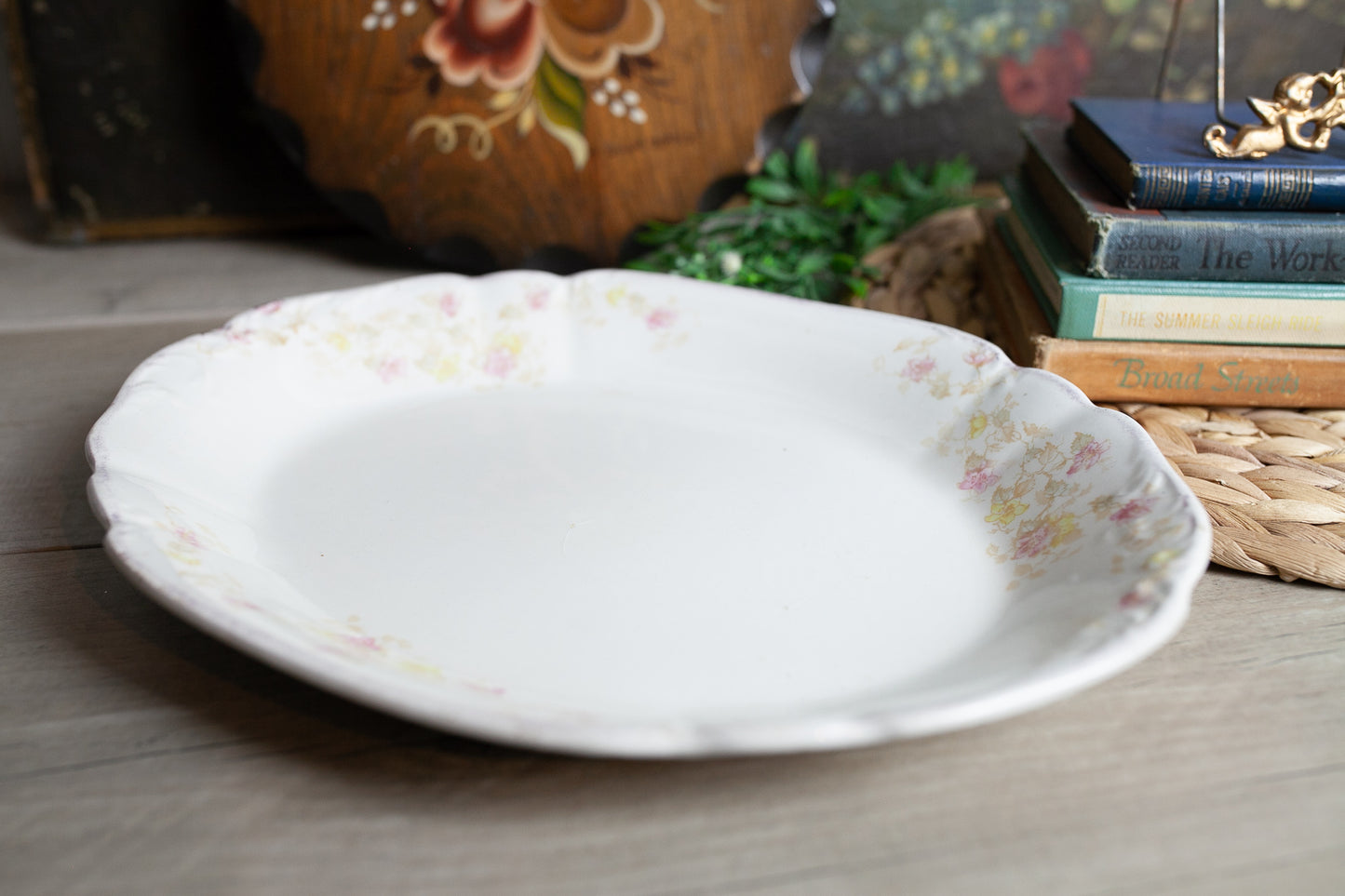 Antique Platter- Antique China - Floral Platter - Pink and Yellow florals -Bridgwood &Son England