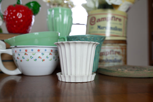 Vintage Flower Pot- Fluted White Pottery Made in Japan