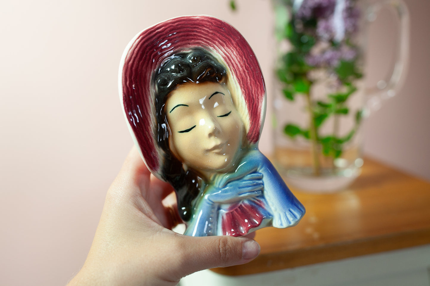 Vintage Head Vase - Lady Head Vase- Royal Copley Wall Pocket