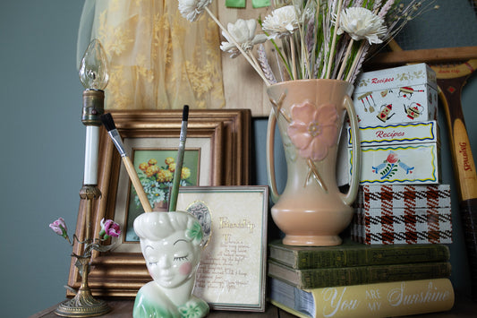 Vintage Head Vase- Glamour Girl Vase Green