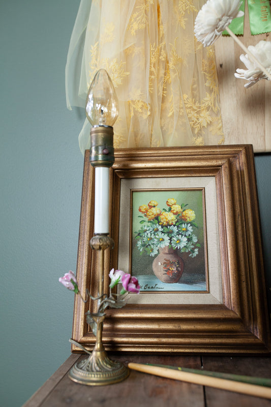 Antique Floral Lamp- Antique Accent Lamp -Porcelain Rose Lamp