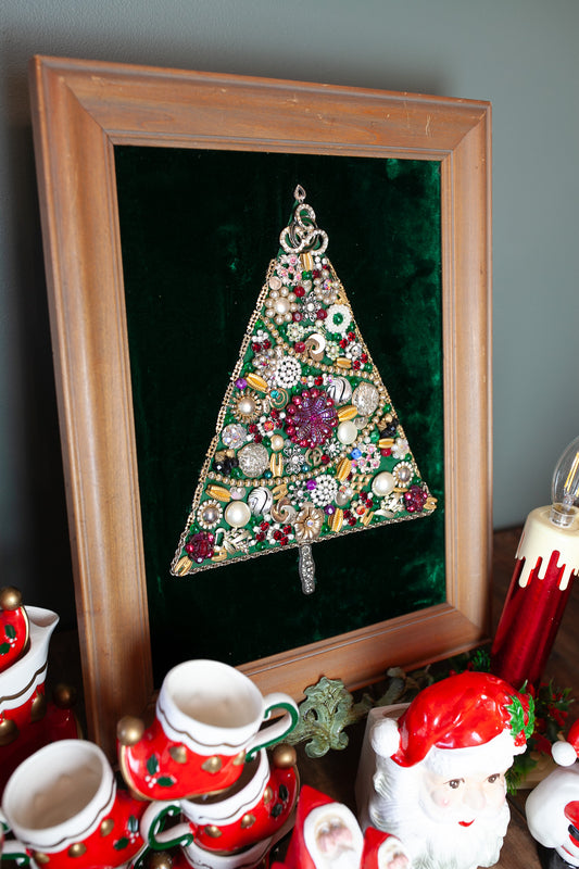 Vintage Tree Art - Christmas Artwork- Vintage Christmas Tree- Brooch Tree