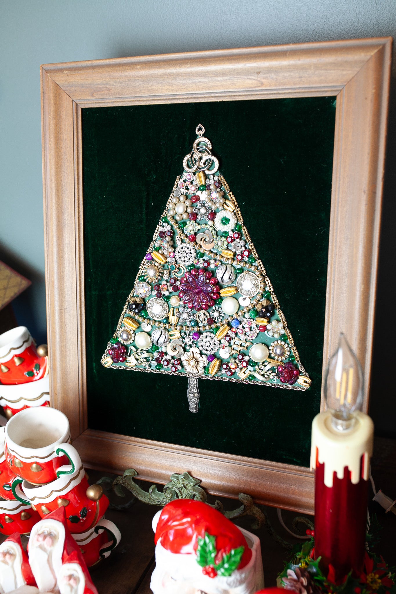 Vintage Tree Art - Christmas Artwork- Vintage Christmas Tree- Brooch Tree