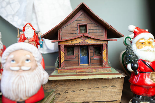 Vintage Handmade Christmas House- Village- Wooden House- Folk art house