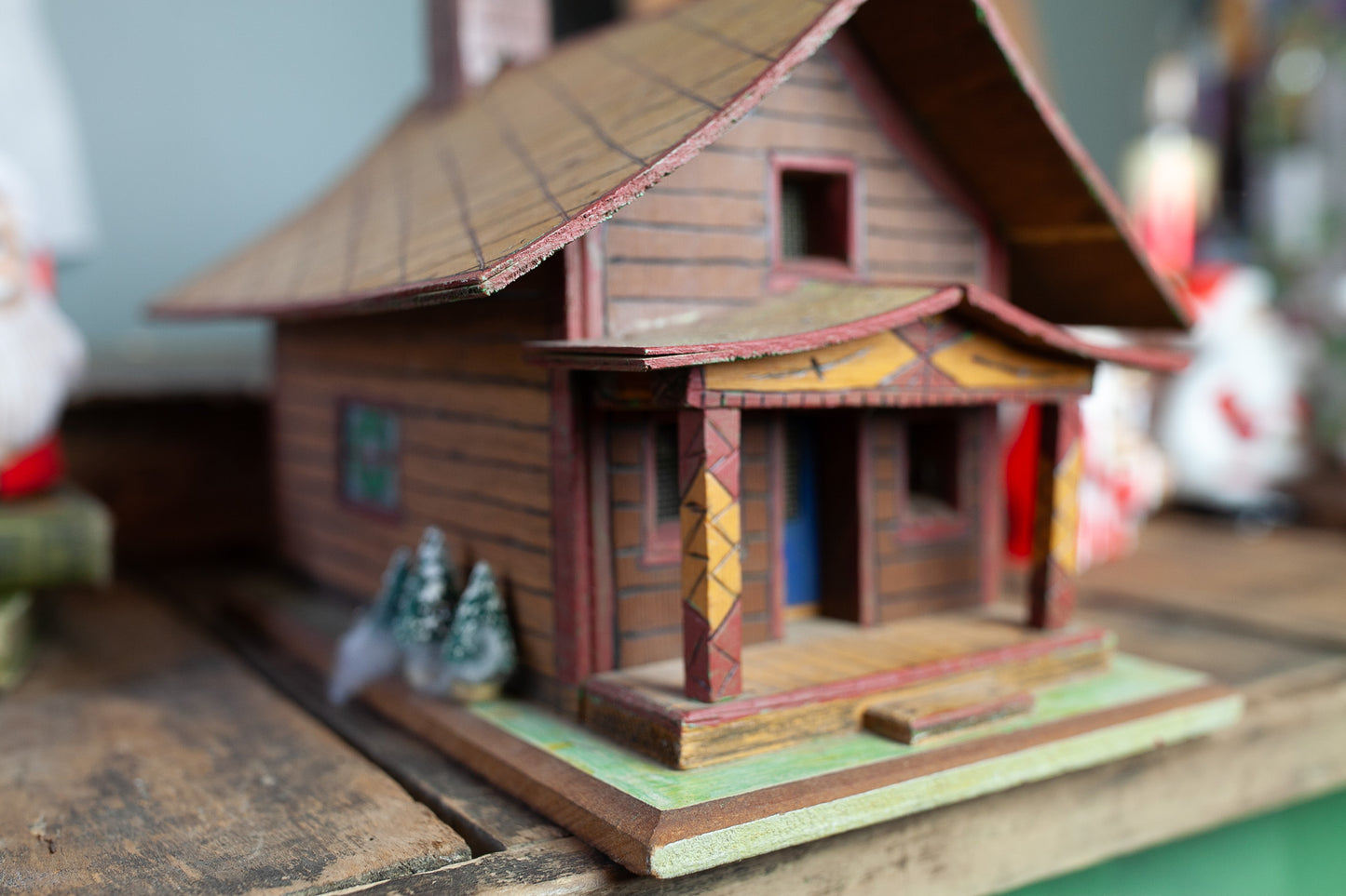 Vintage Handmade Christmas House- Village- Wooden House- Folk art house