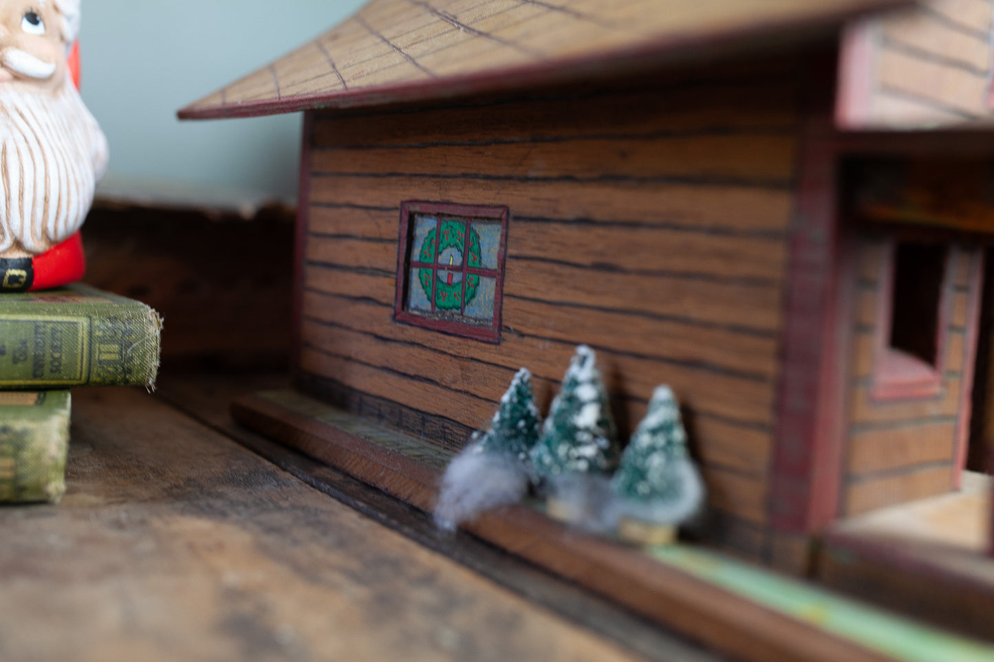 Vintage Handmade Christmas House- Village- Wooden House- Folk art house