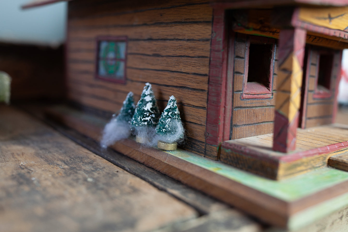 Vintage Handmade Christmas House- Village- Wooden House- Folk art house