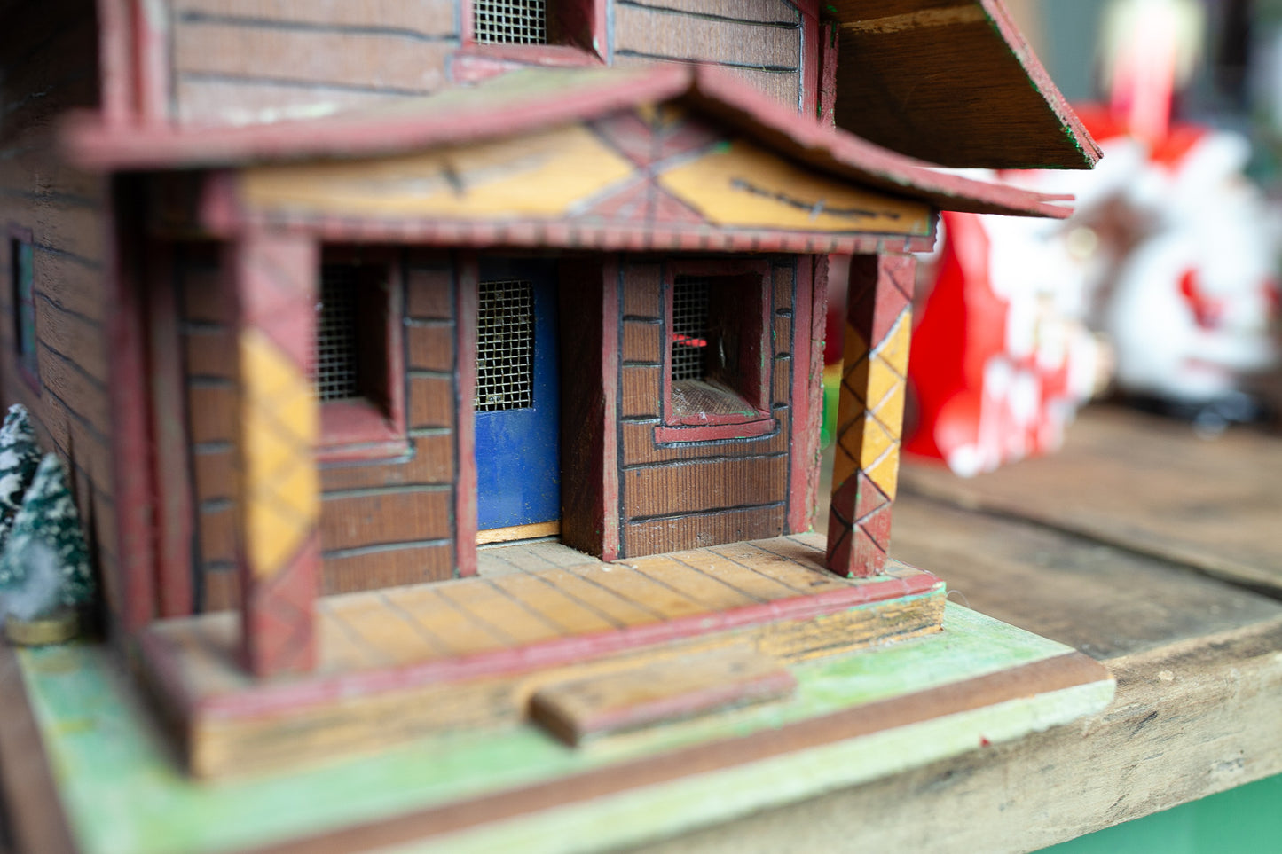 Vintage Handmade Christmas House- Village- Wooden House- Folk art house