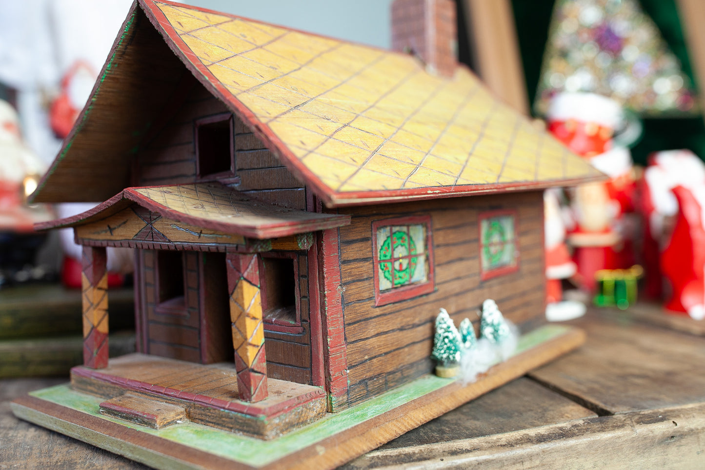 Vintage Handmade Christmas House- Village- Wooden House- Folk art house
