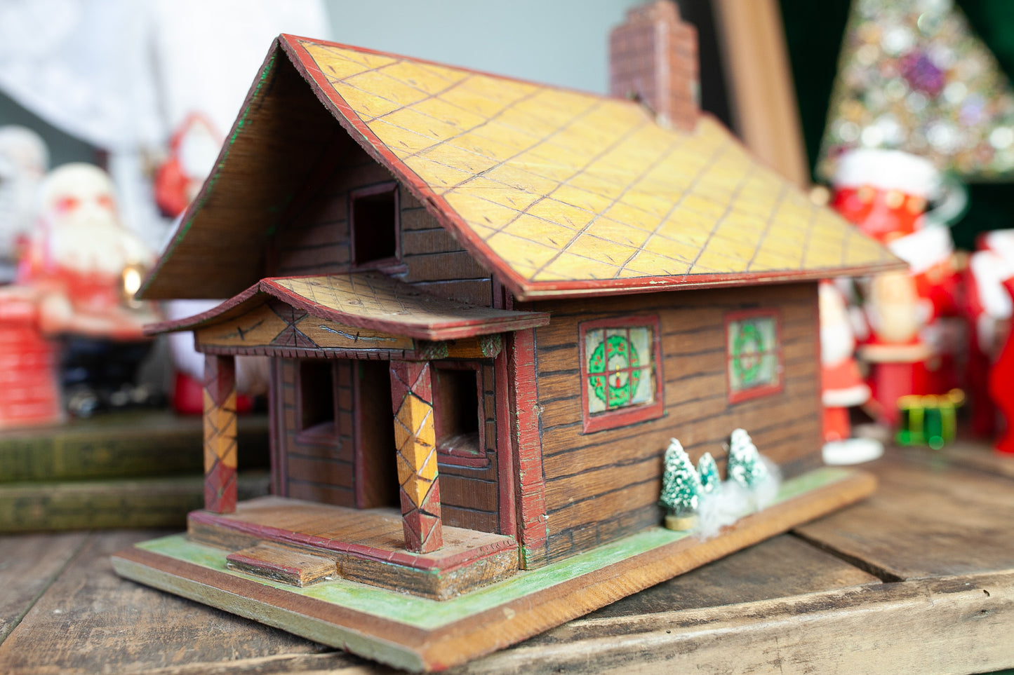 Vintage Handmade Christmas House- Village- Wooden House- Folk art house