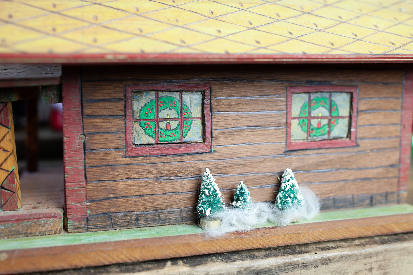 Vintage Handmade Christmas House- Village- Wooden House- Folk art house
