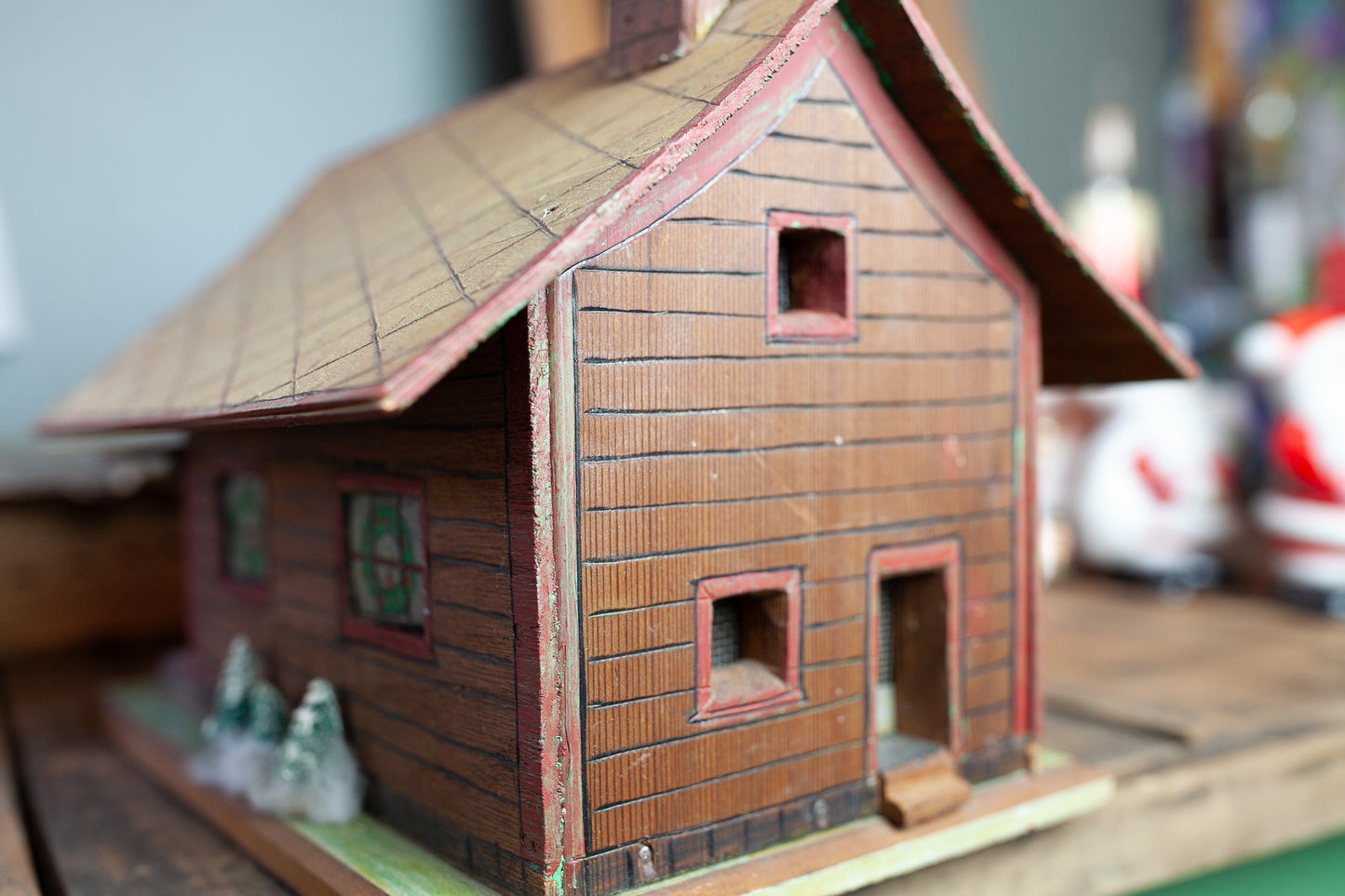 Vintage Handmade Christmas House- Village- Wooden House- Folk art house