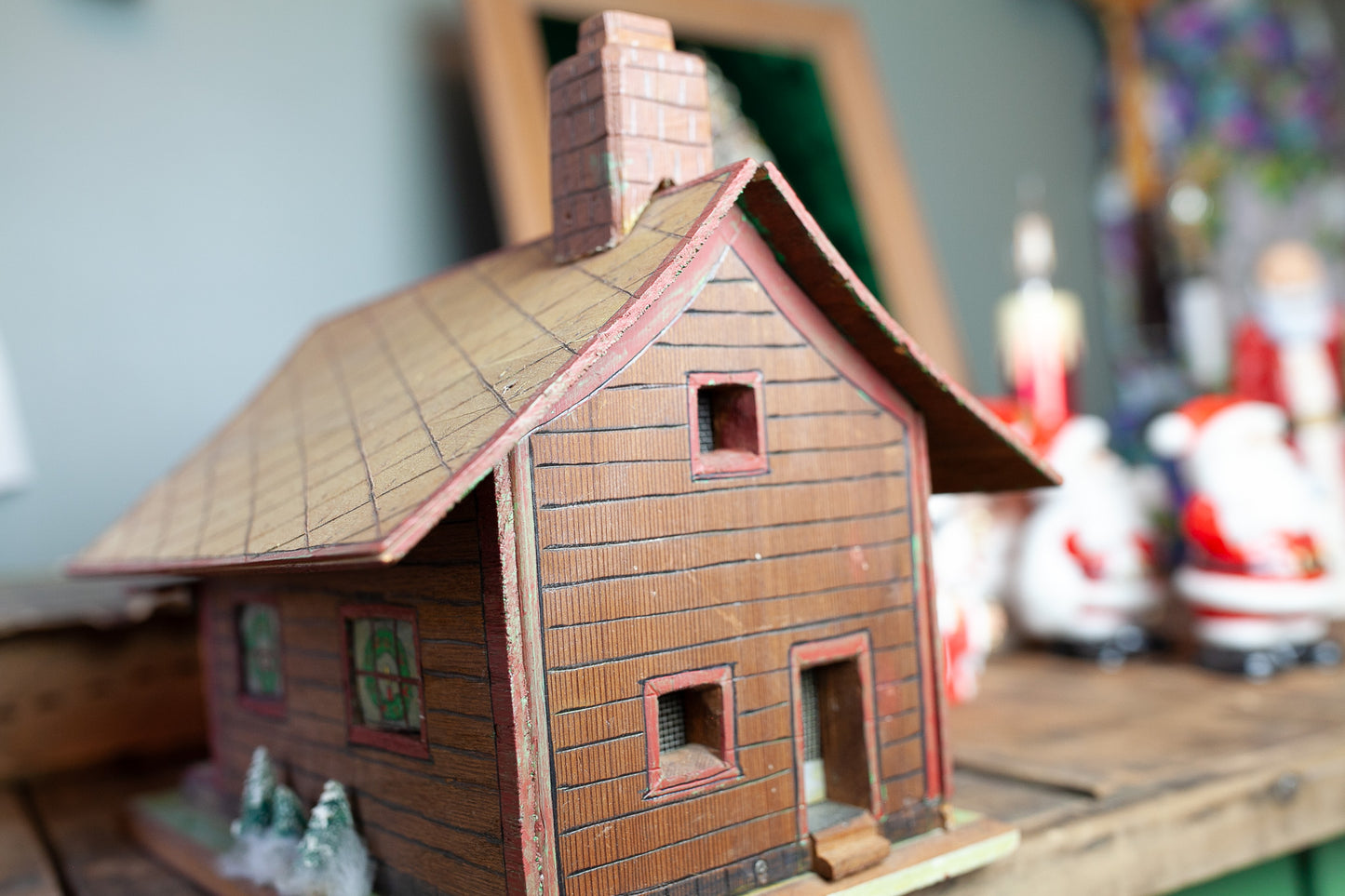 Vintage Handmade Christmas House- Village- Wooden House- Folk art house