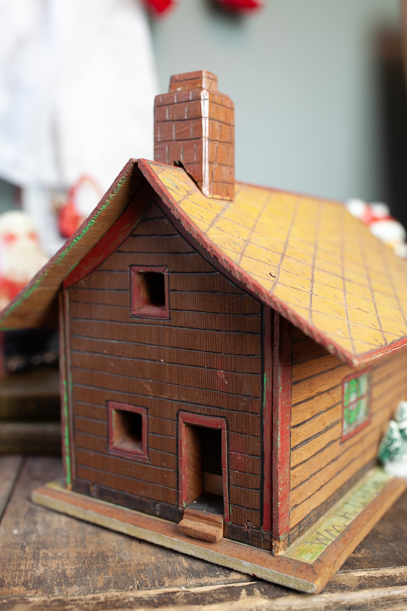 Vintage Handmade Christmas House- Village- Wooden House- Folk art house