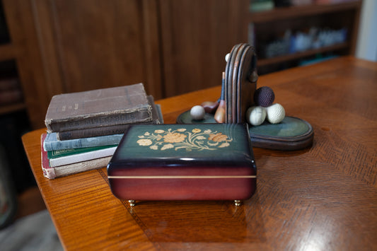 Vintage Music Box- Floral Music Box- Amazing Grace