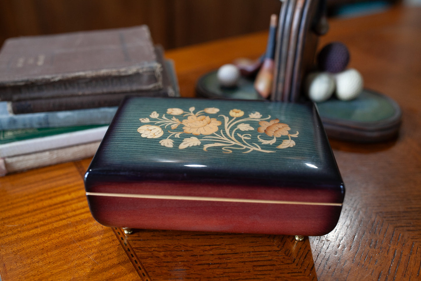 Vintage Music Box- Floral Music Box- Amazing Grace