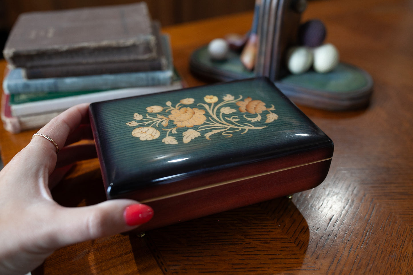 Vintage Music Box- Floral Music Box- Amazing Grace