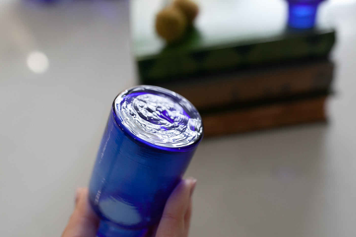 Vintage Cobalt Blue Glass Jar with Ribbing - Blue Vase