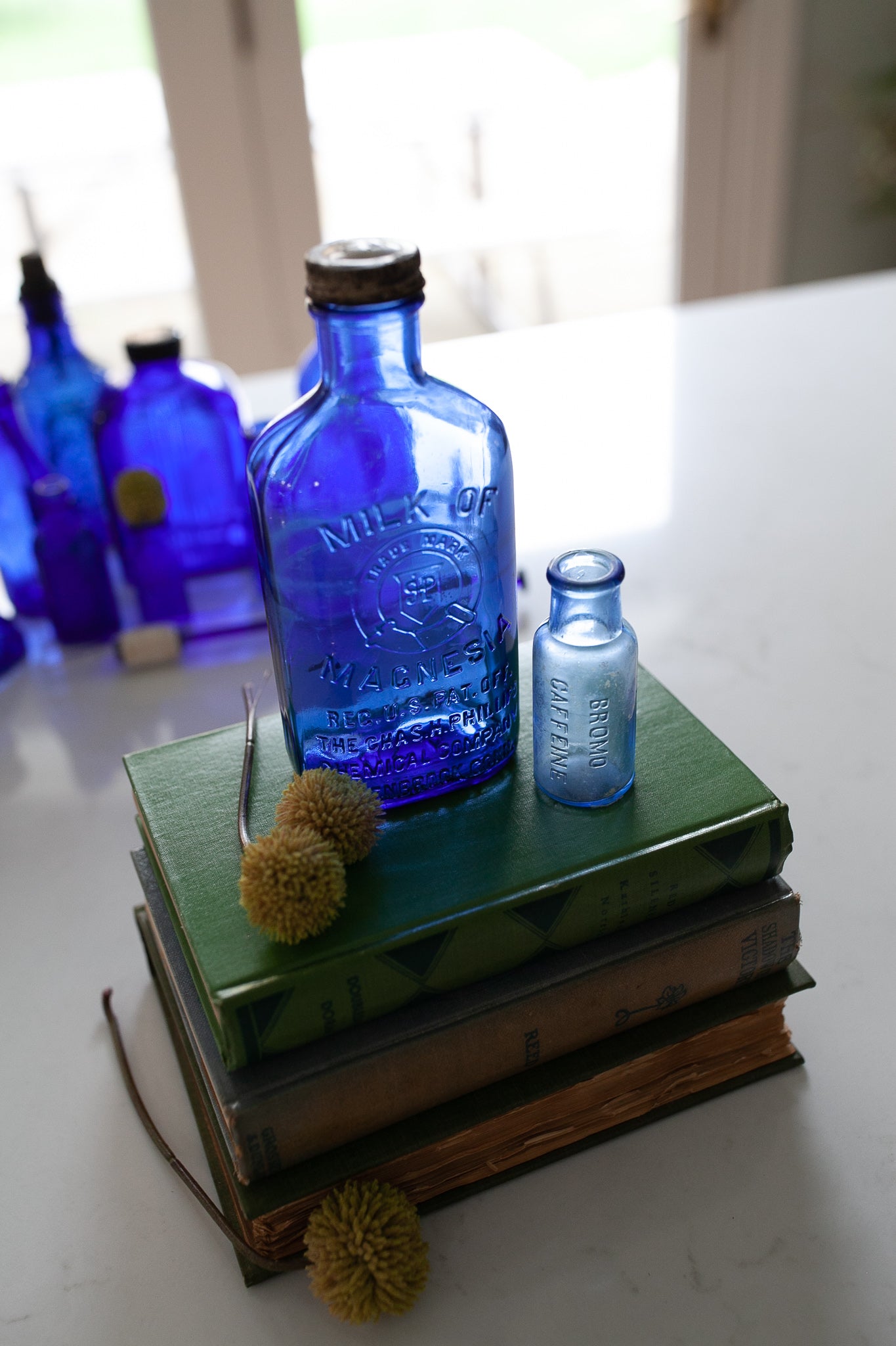 Vintage Cobalt Blue Glass Jar - Milk of Magnesia and Bromo Glass Jar