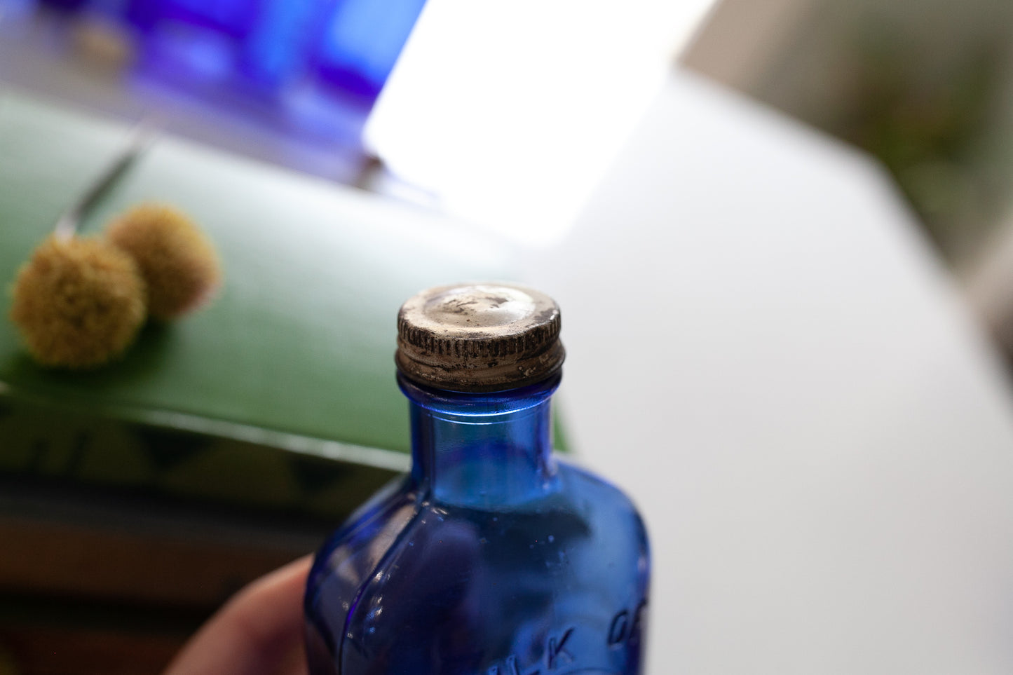 Vintage Cobalt Blue Glass Jar - Milk of Magnesia and Bromo Glass Jar