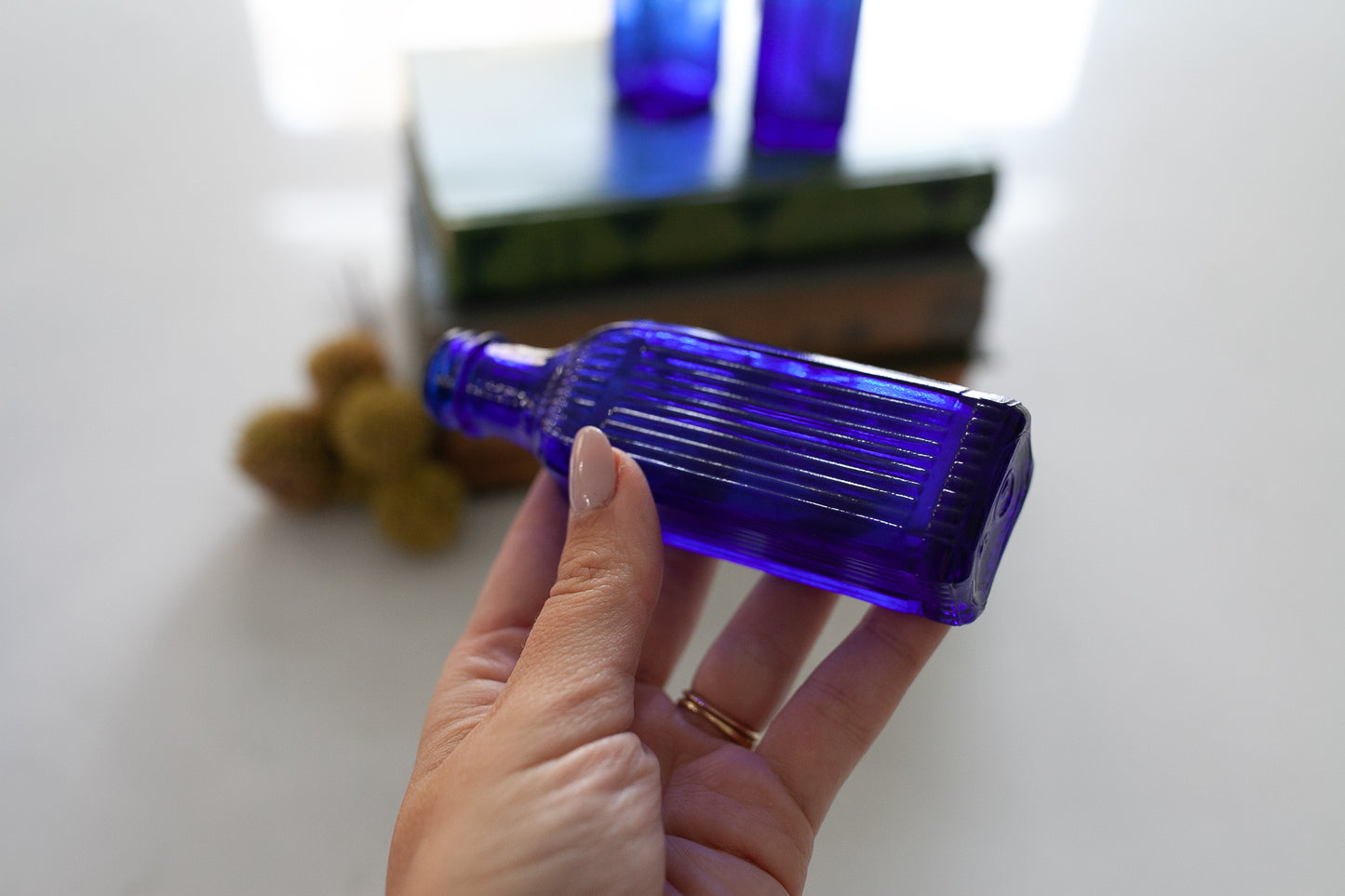 Vintage Blue Cobalt Glass -Trio of Bottles - Blue Glass Bottle
