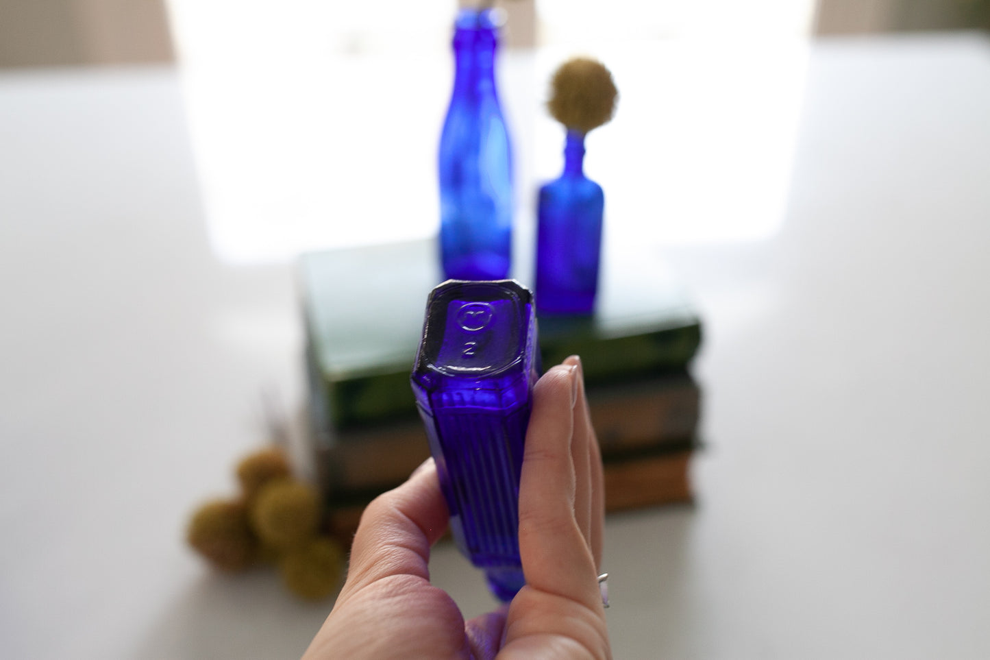 Vintage Blue Cobalt Glass -Trio of Bottles - Blue Glass Bottle