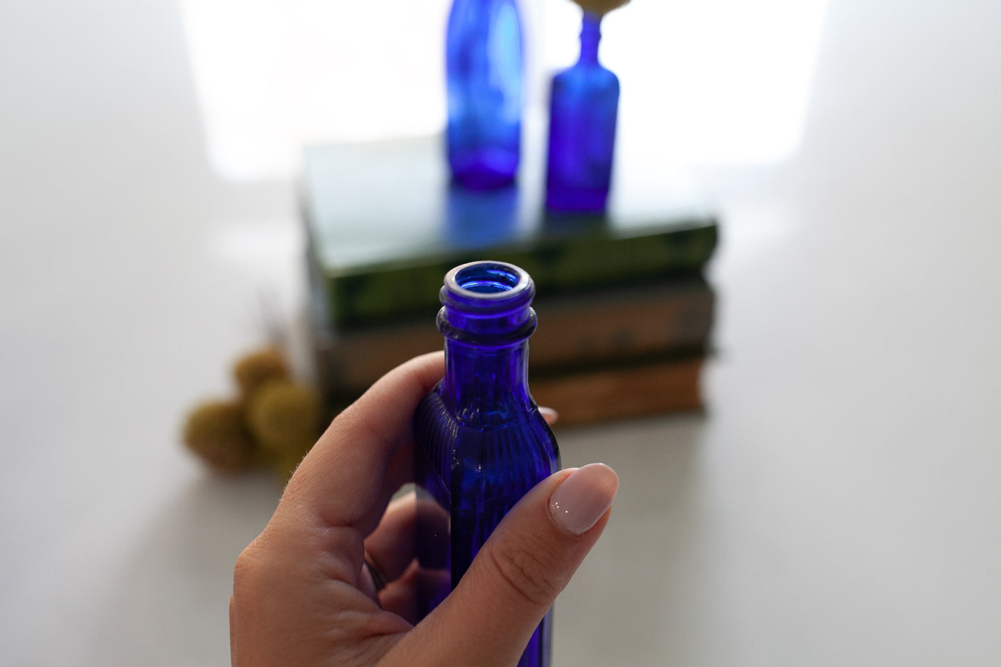 Vintage Blue Cobalt Glass -Trio of Bottles - Blue Glass Bottle