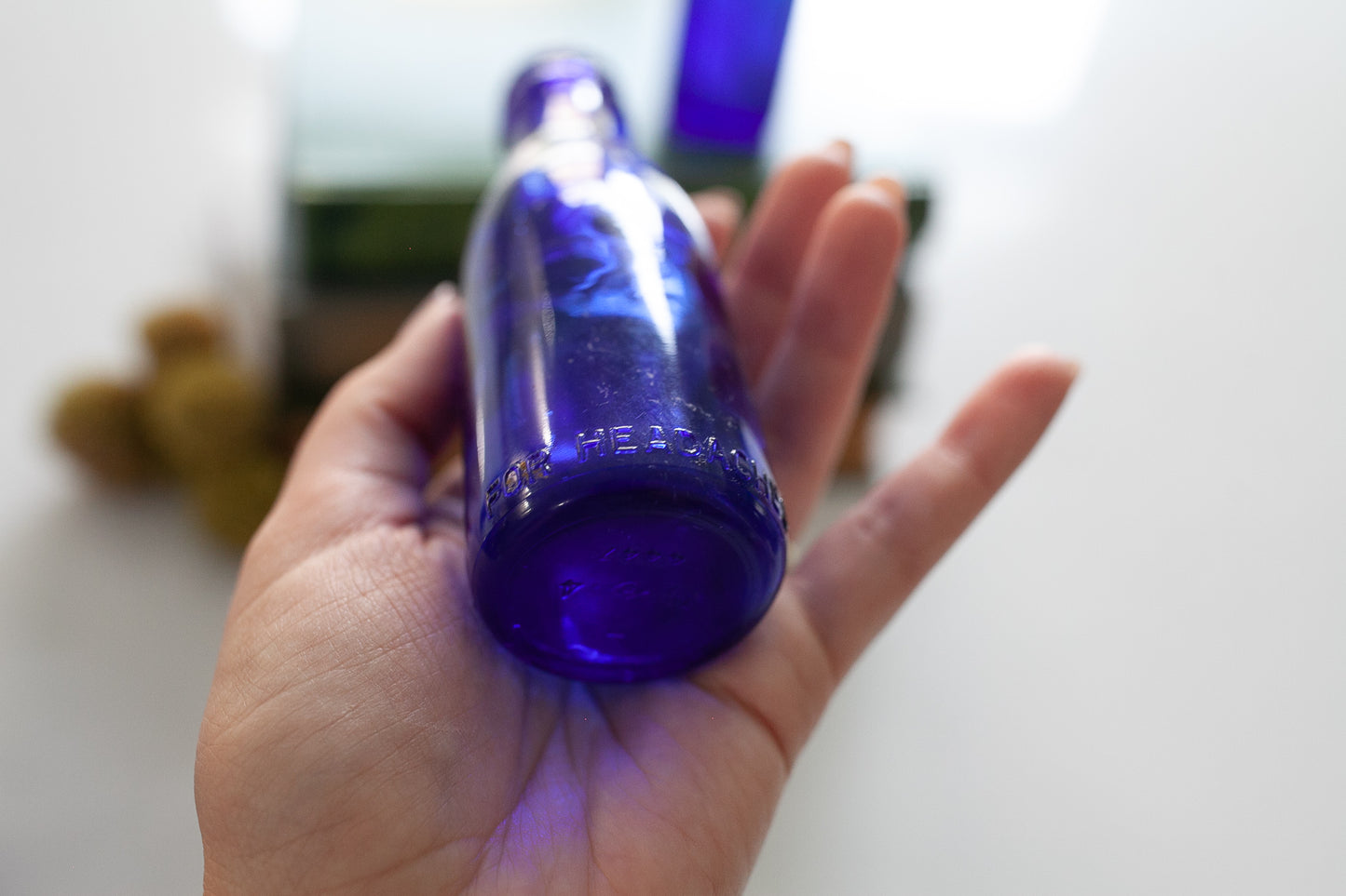 Vintage Blue Cobalt Glass -Trio of Bottles - Blue Glass Bottle
