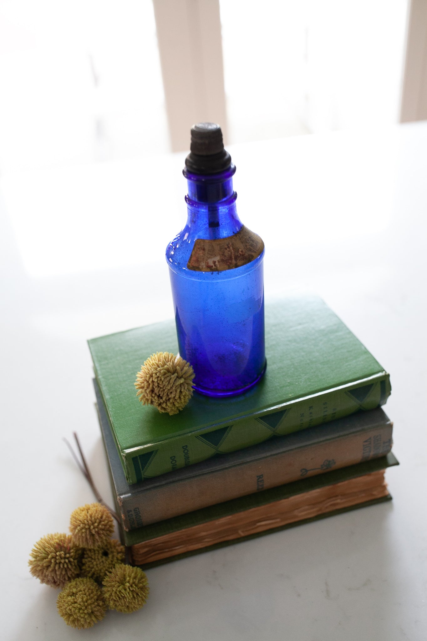 Vintage Cobalt Blue Glass Jar with Silver cap- Carters
