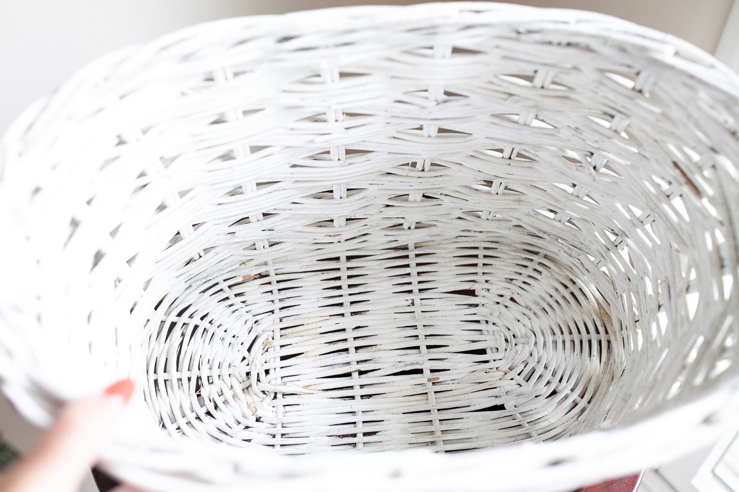 Vintage Basket- White Wicker Handled Basket