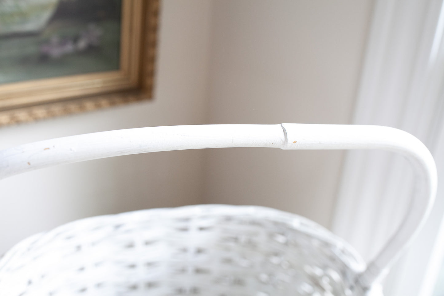Vintage Basket- White Wicker Handled Basket