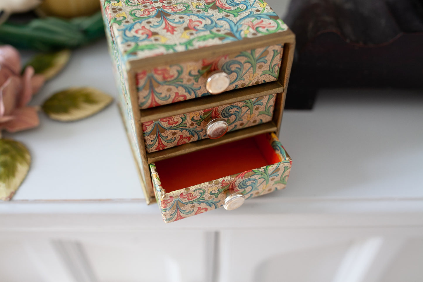 Vintage Paper Box- Paper Covered Trinket Box - Made in Japan Trinket Box