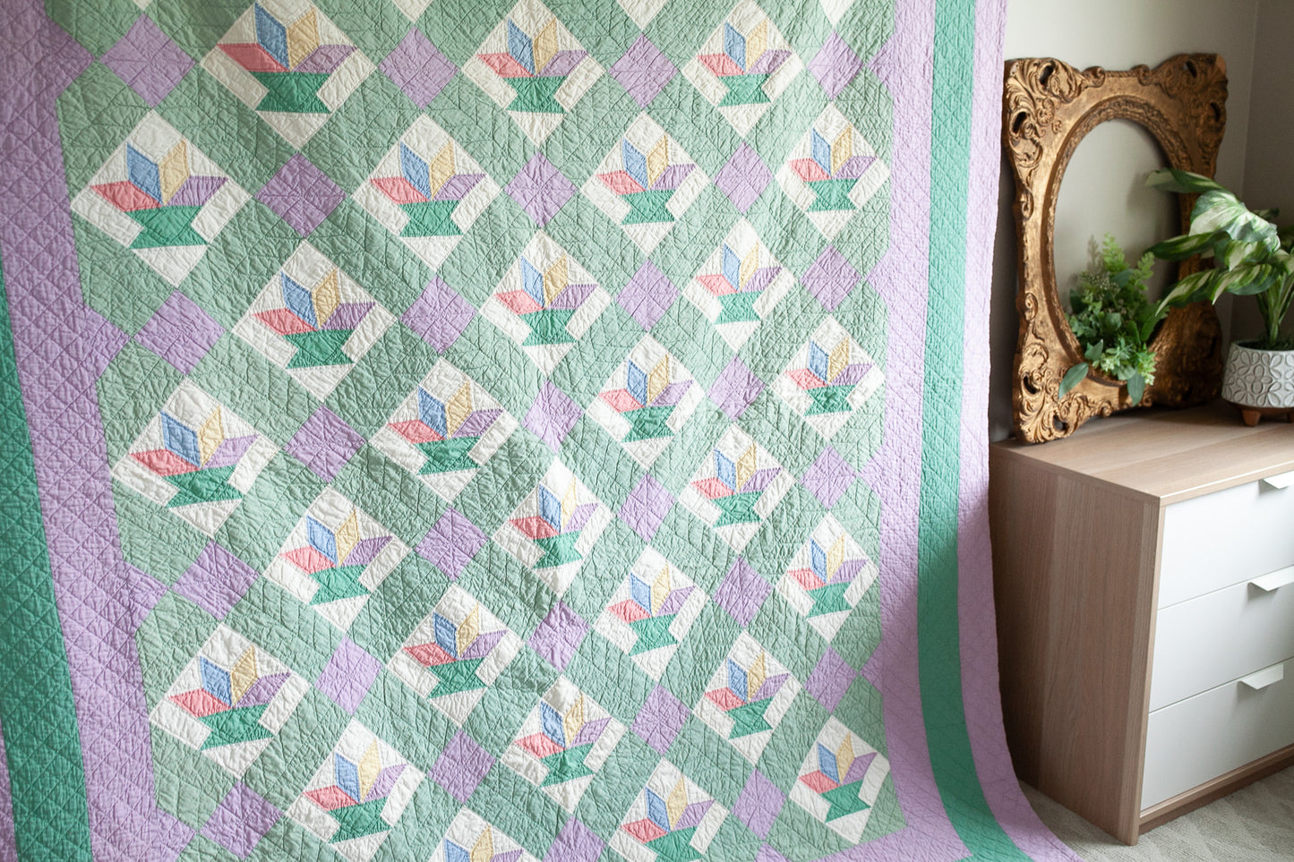 Quilt- Vintage Quilt- Purple -LeMoyne Star Pattern