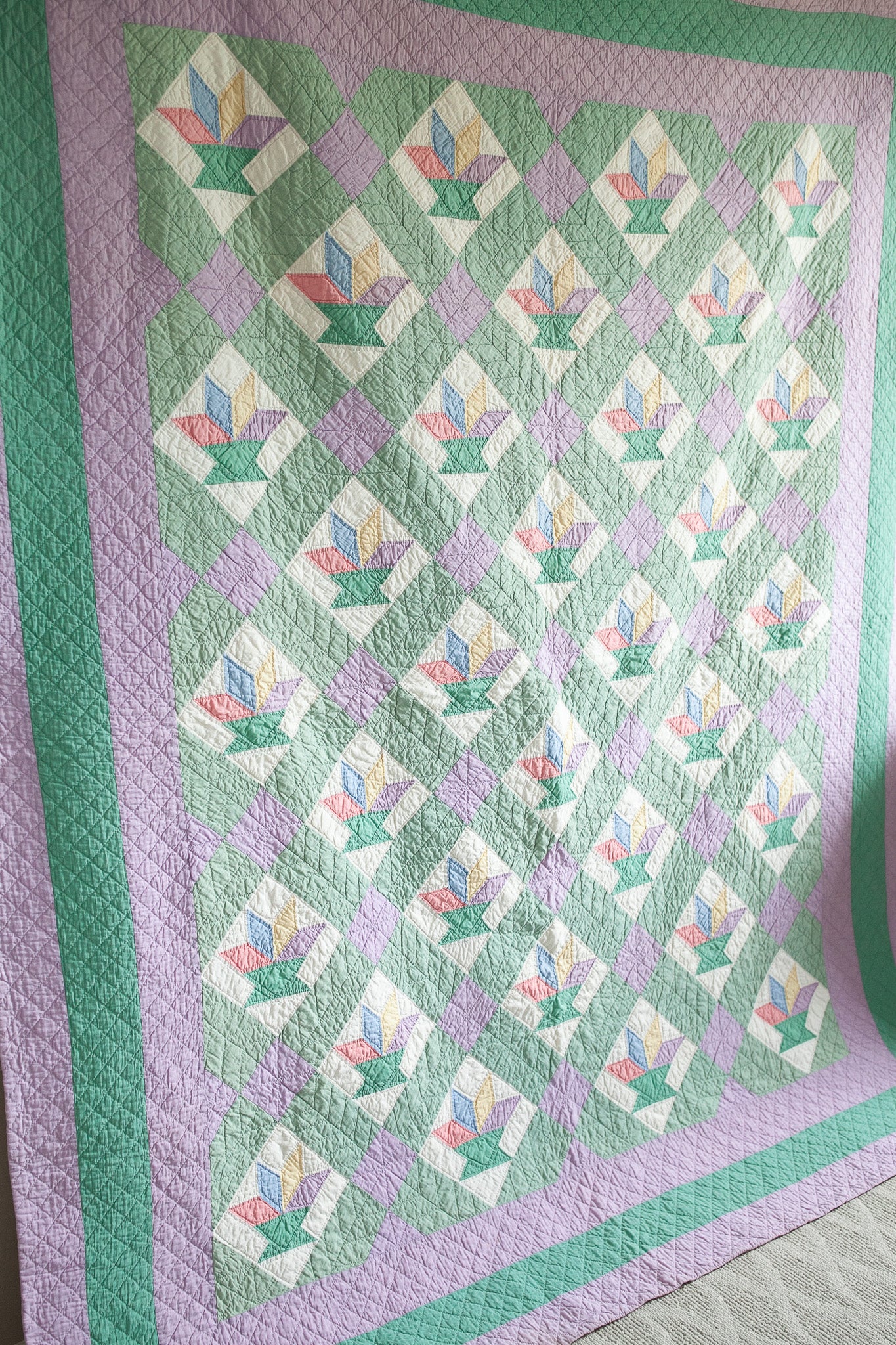 Quilt- Vintage Quilt- Purple -LeMoyne Star Pattern