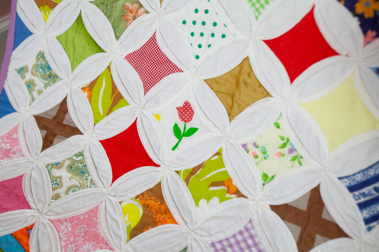 Vintage Cathedral Window Quilt - Colorful Quilt - Quilt