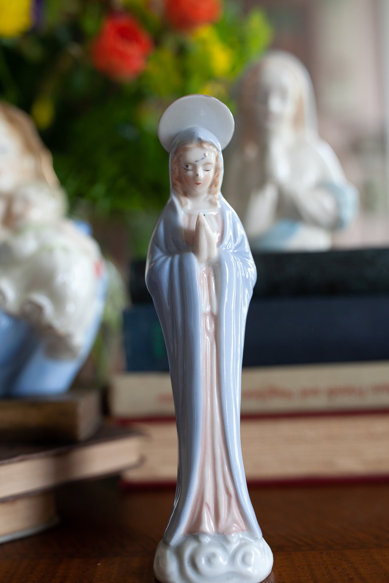 Vintage Mary Statue - Blue-Porcelain Mary