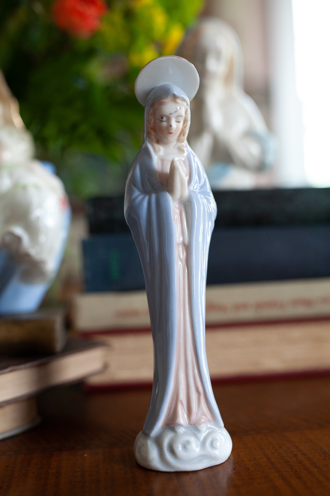 Vintage Mary Statue - Blue-Porcelain Mary