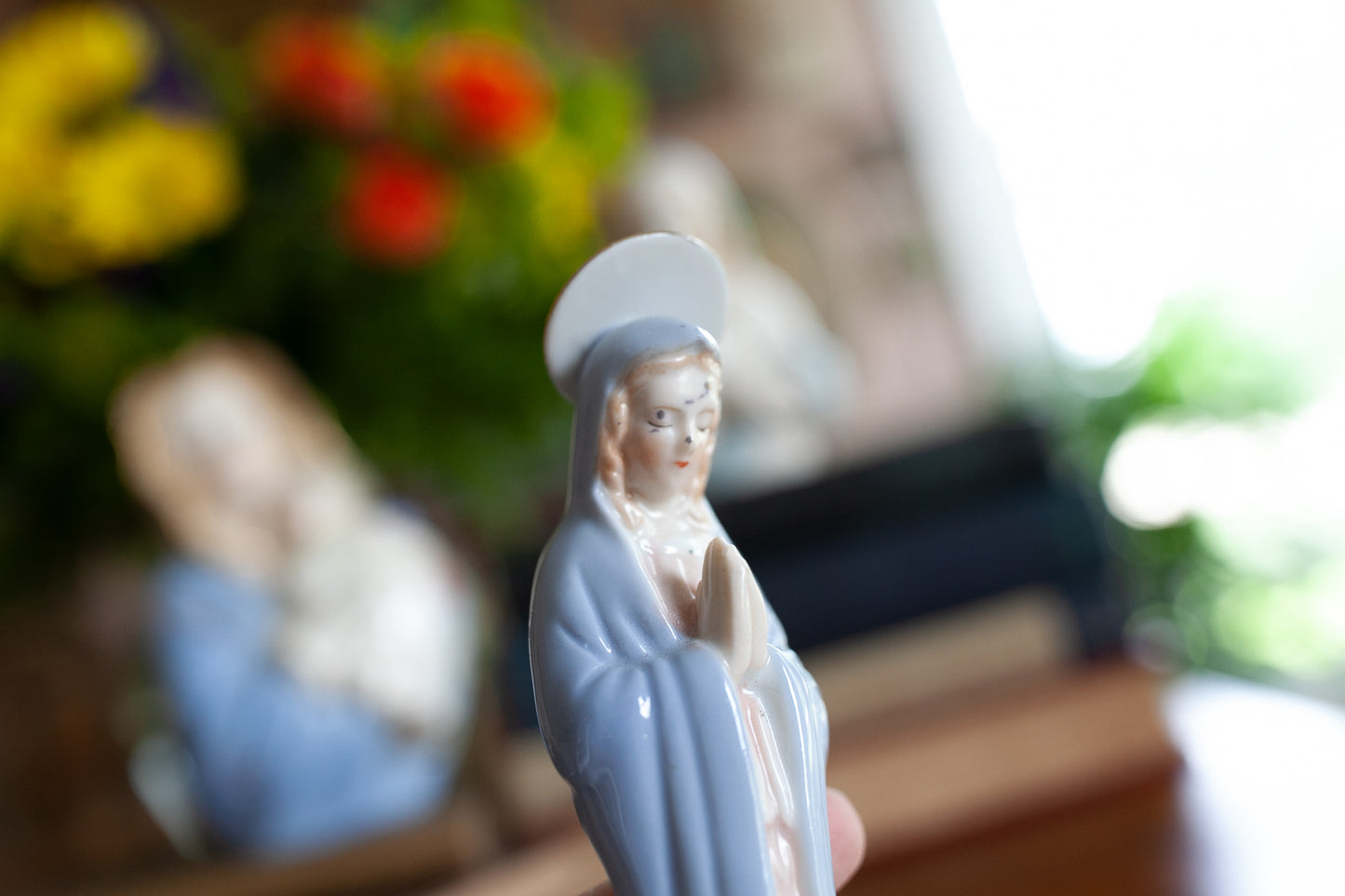 Vintage Mary Statue - Blue-Porcelain Mary