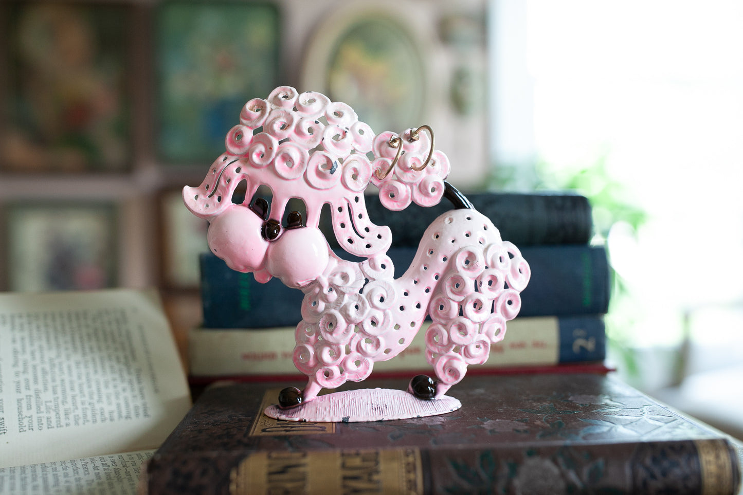 Vintage MCM Revere Mfg Cast Iron - Pink Poodle Earring Holder - Pink Poodle