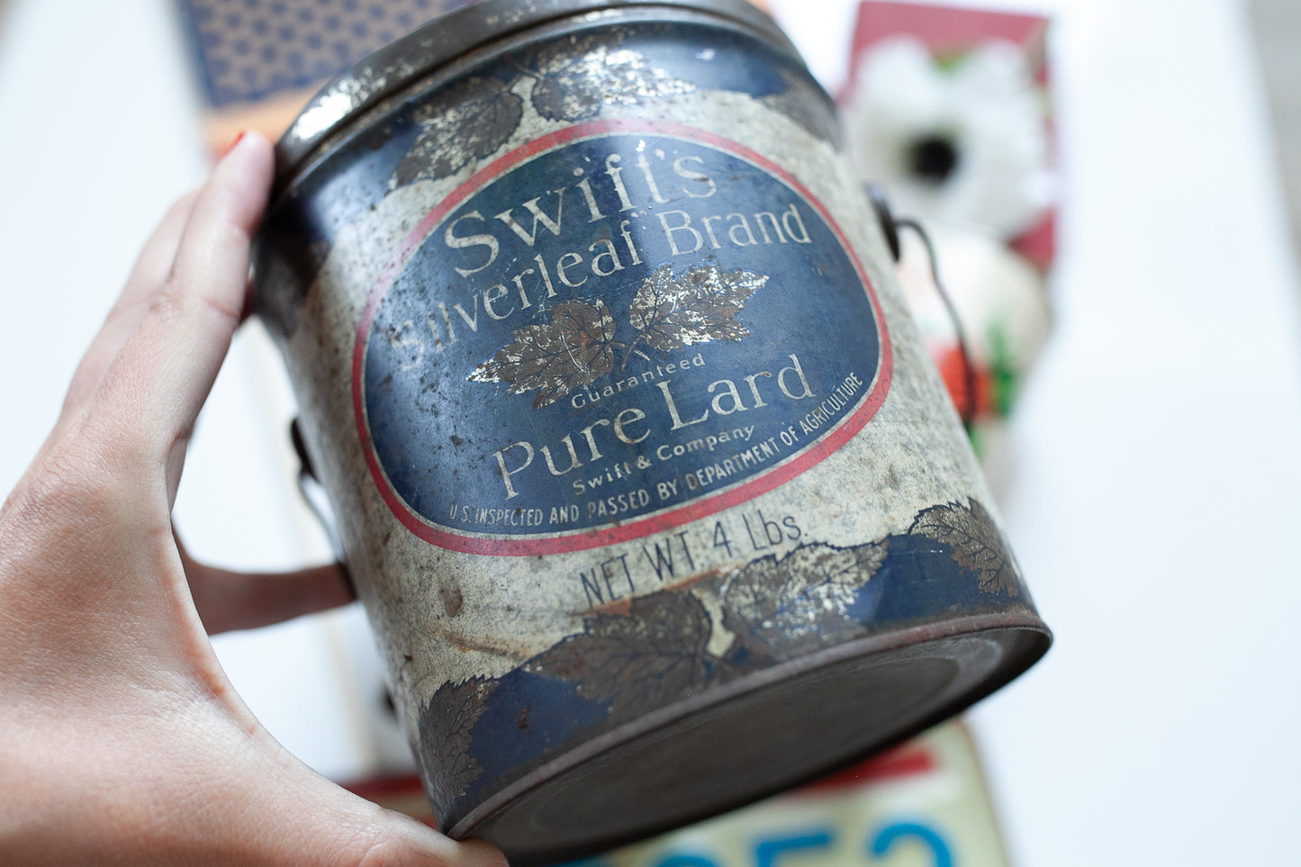 Vintage Tin - Swift's Silverleaf Brand Pure Lard - Red White and Blue Tin