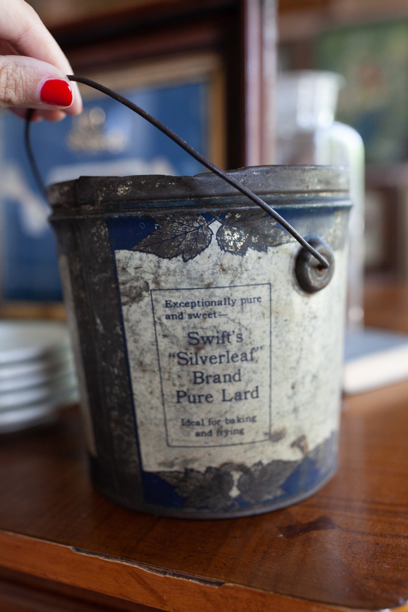Vintage Tin - Swift's Silverleaf Brand Pure Lard - Red White and Blue Tin