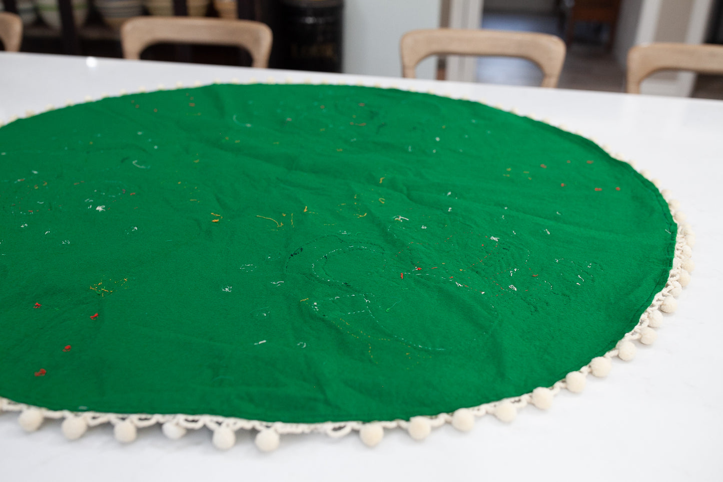 Vintage Completed Bucilla Felt and Sequin Noel Christmas Santa and Snowman Tree Skirt